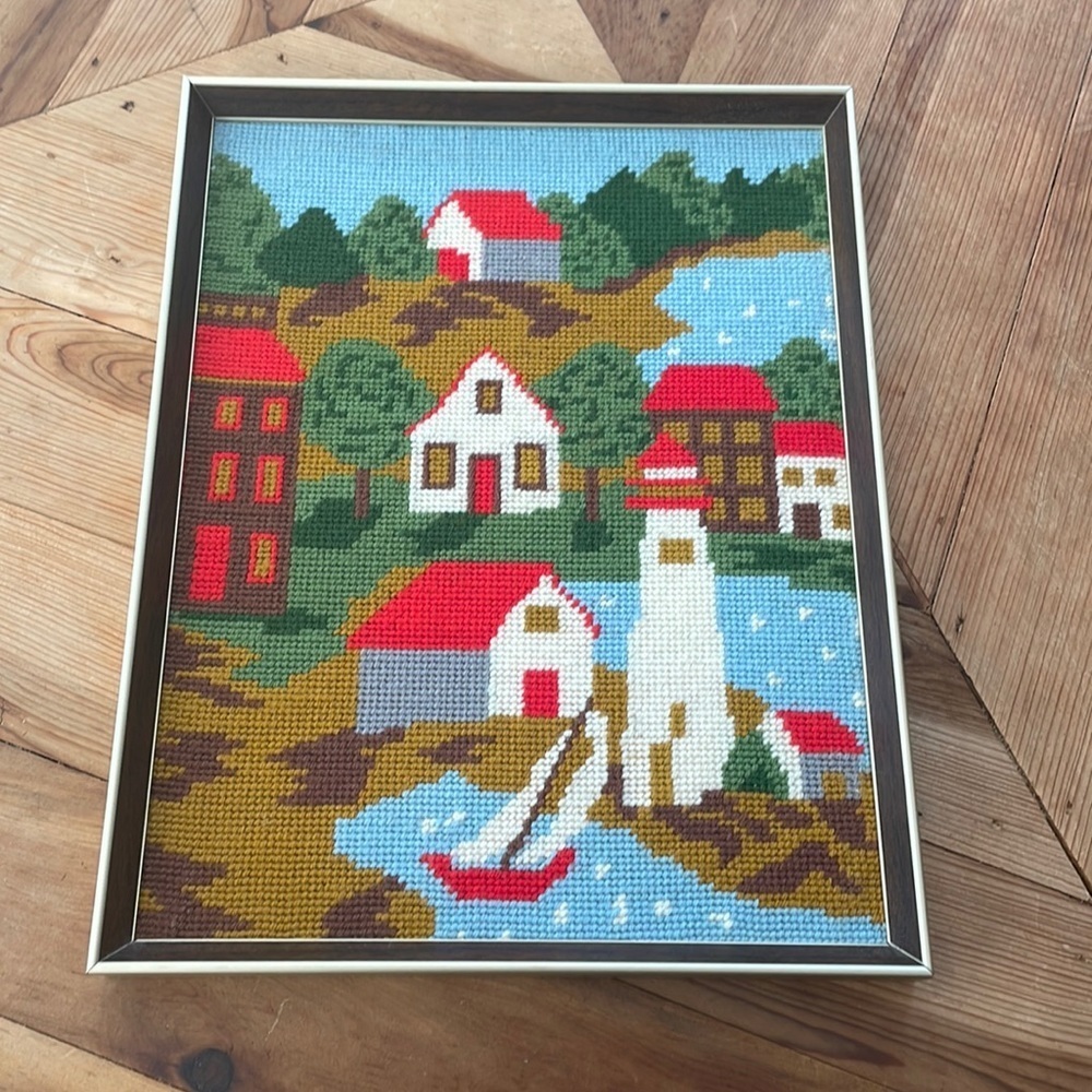 Vintage Needle point cap  cod village  so well made  grannycore country core